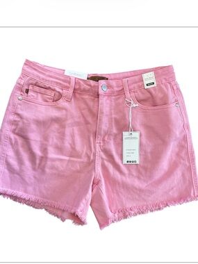 Judy Blue mid rise pink shorts size XL  32 waist  NWT frayed hem Jean shorts